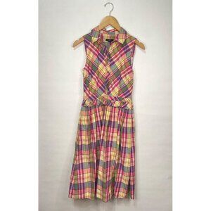 J. Crew Colorful Plaid A Line Midi Length Shirt Dress Sleeveless Size 0